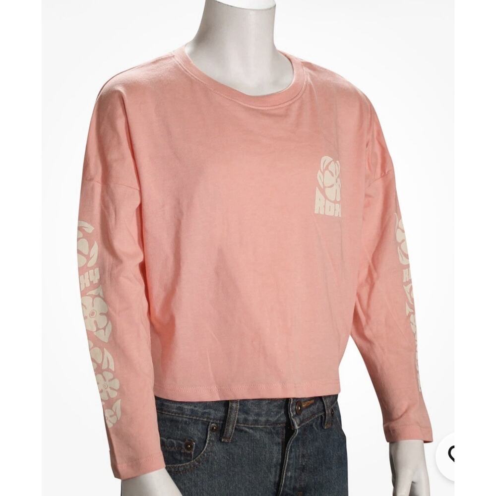 NWT Roxy Girls Floral Drop Candlelight Peach L/S Crew Neck T-shirt Tee XL 16